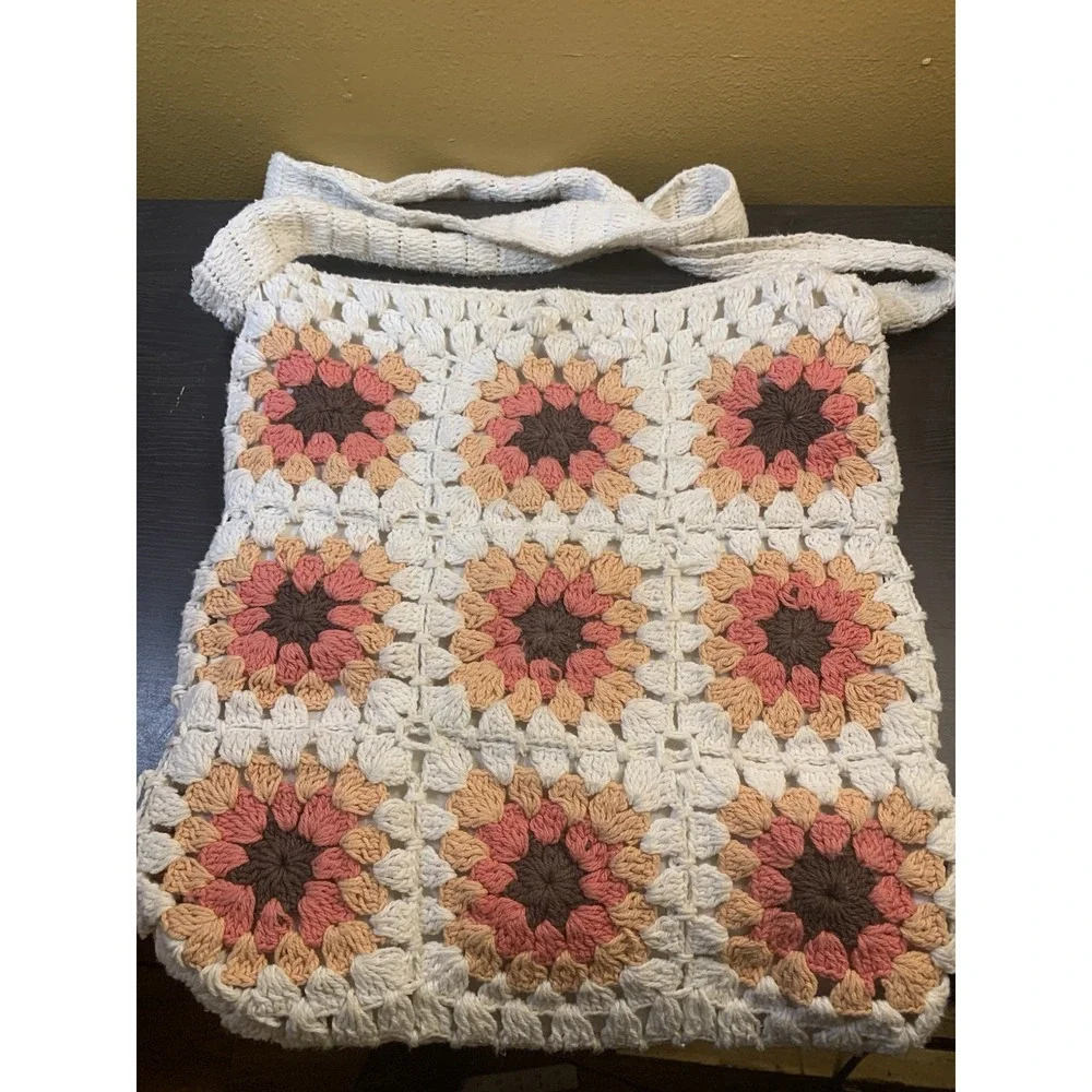 Womens Boho Shoulder Bag Colorful India Crochet Granny Square Hippie Festival‎